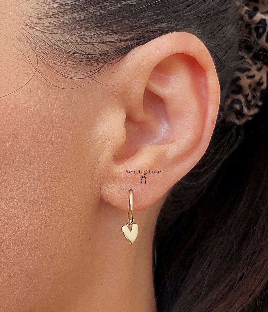 Heart Charm Hoop Earrings | Gold or Silver Hoops with Heart Pendant | Romantic Jewellery Gift | Christmas Stocking Filler | Everyday Dainty