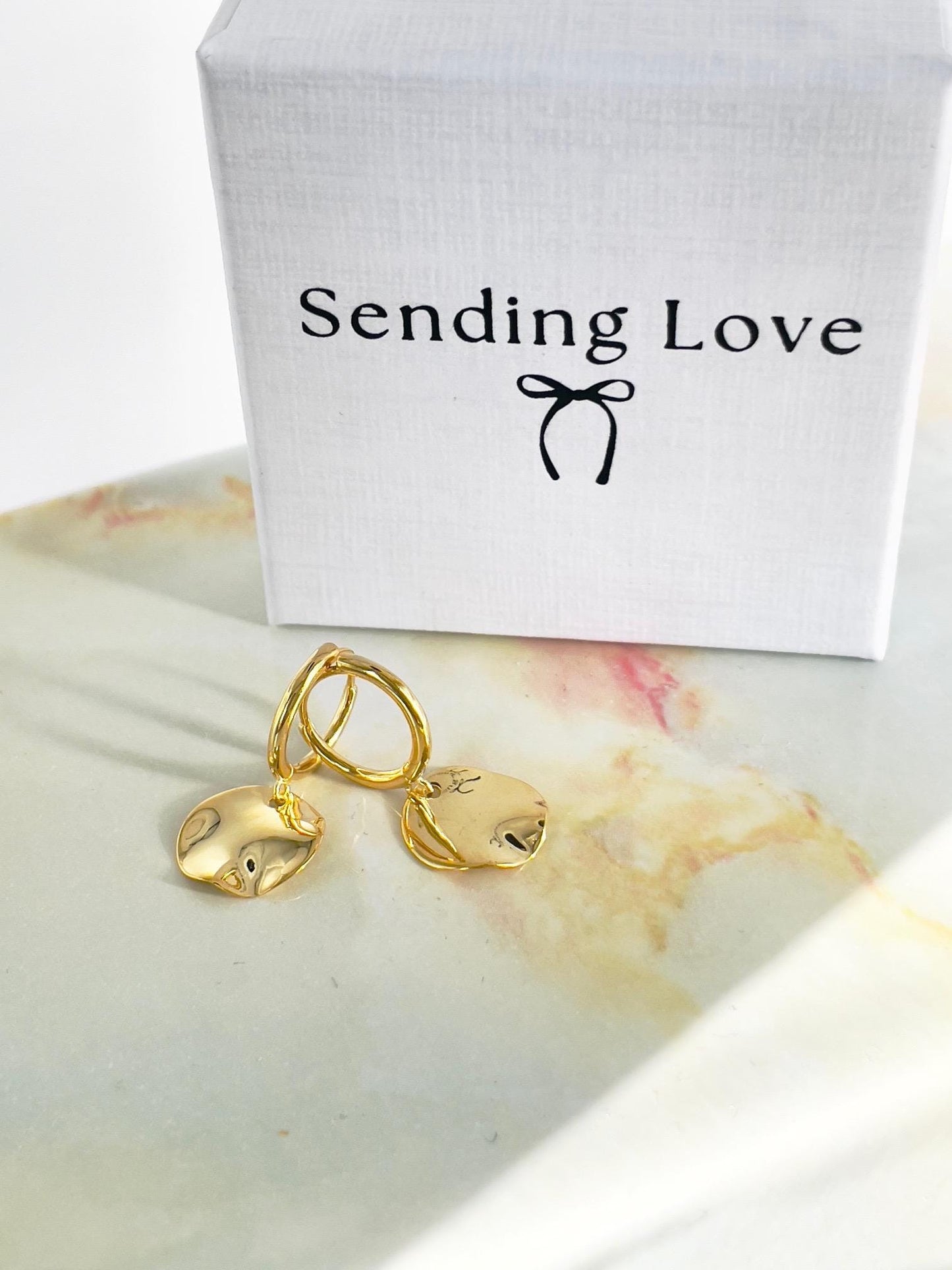 Gold Disc Hoop Earrings | Textured Charm Hoops | Modern Minimal Jewellery Gift | Christmas Earrings for Her | Everyday Gold Hoops