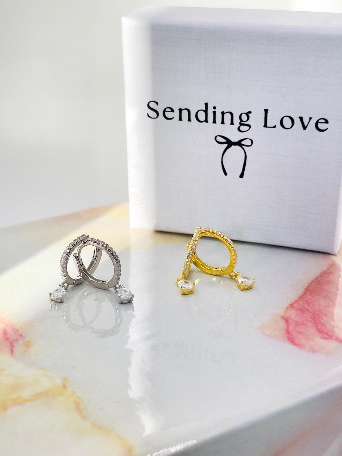 Silver CZ Hoop Earrings | Dainty Sparkly Hoops | Teardrop Crystal Drop Earrings | Bridesmaid Jewellery | Christmas Gift for Her