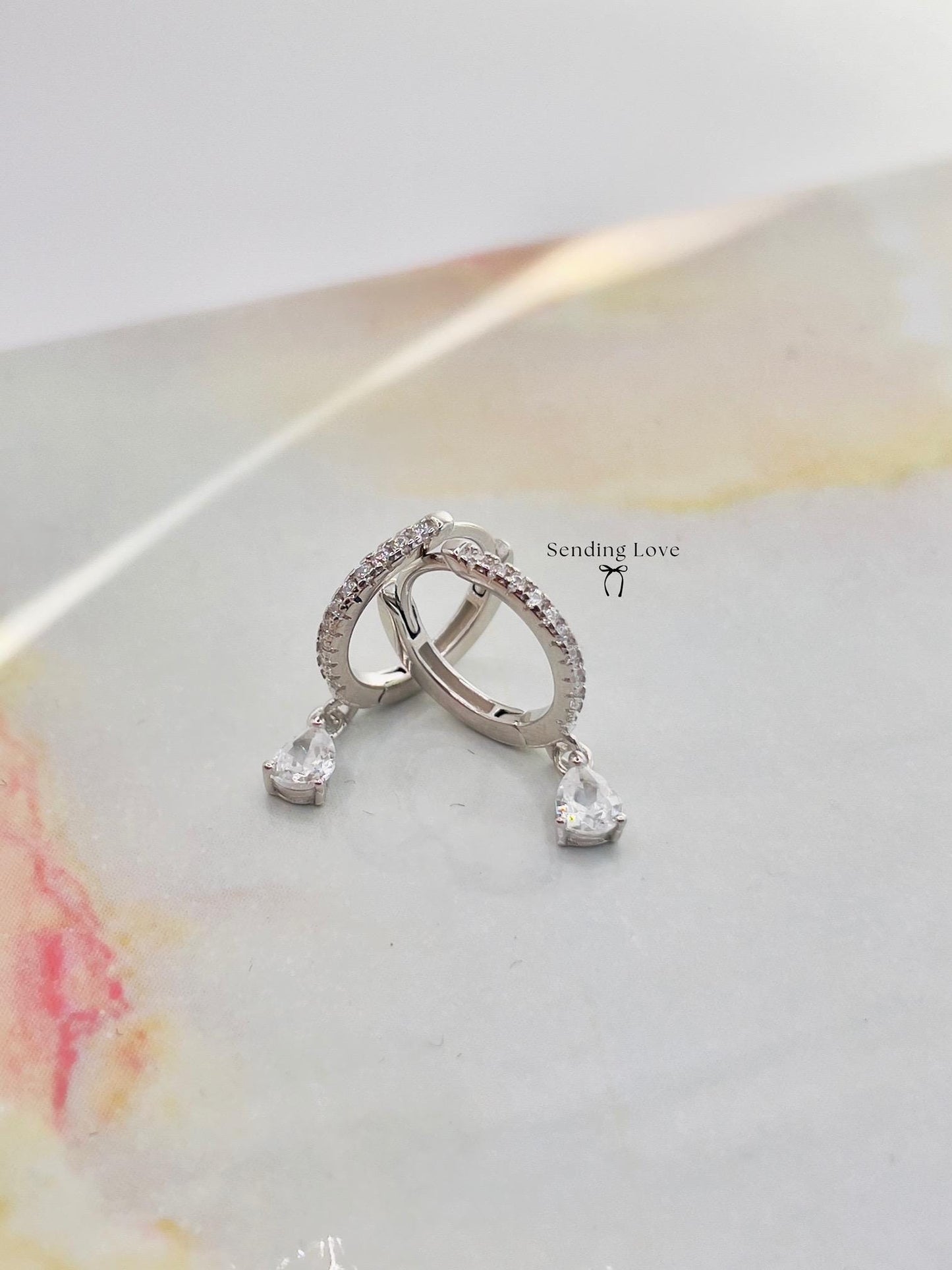 Silver CZ Hoop Earrings | Dainty Sparkly Hoops | Teardrop Crystal Drop Earrings | Bridesmaid Jewellery | Christmas Gift for Her