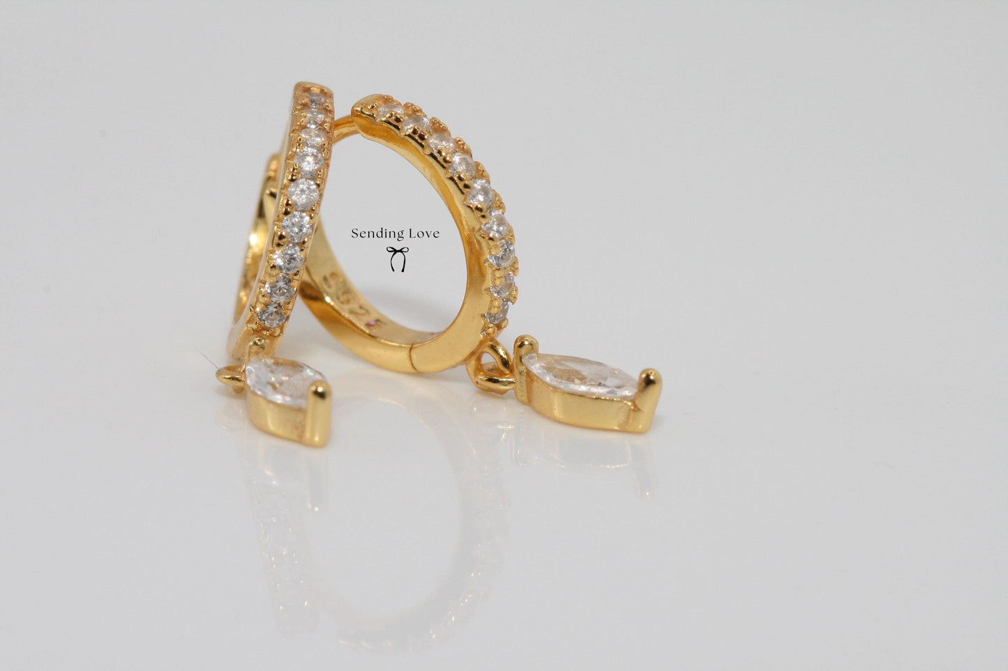 Gold Hoop Earrings – 18ct Gold Plated 925 Silver with CZ Drops, Sparkly Hoop Earrings, Christmas Party Jewellery, Gift for Her