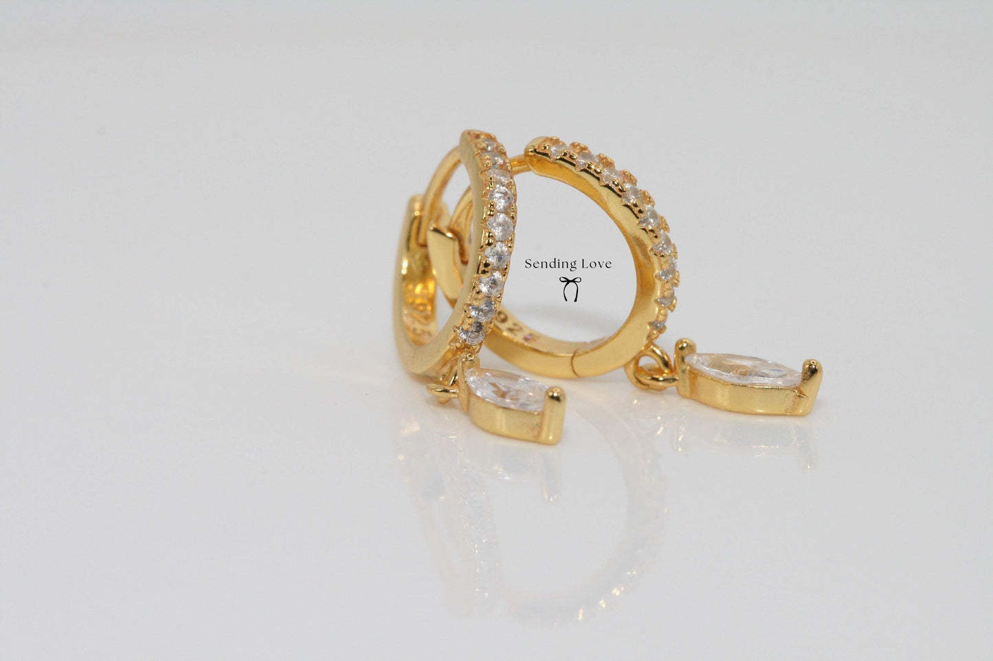 Gold Hoop Earrings – 18ct Gold Plated 925 Silver with CZ Drops, Sparkly Hoop Earrings, Christmas Party Jewellery, Gift for Her