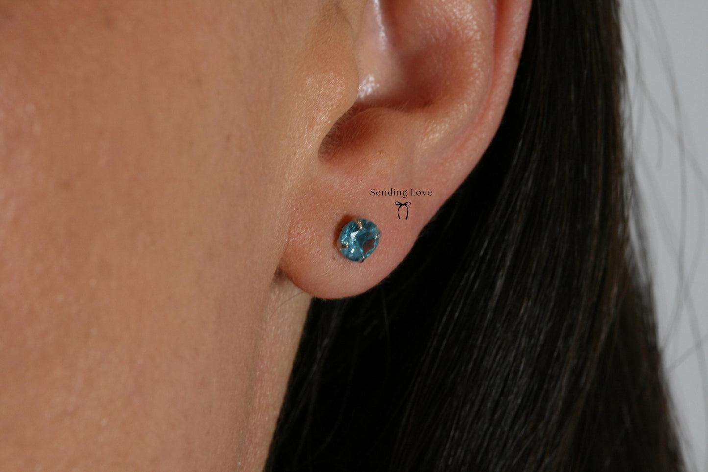 Aquamarine CZ 925 Silver Stud Earrings: March Birthstone Gift