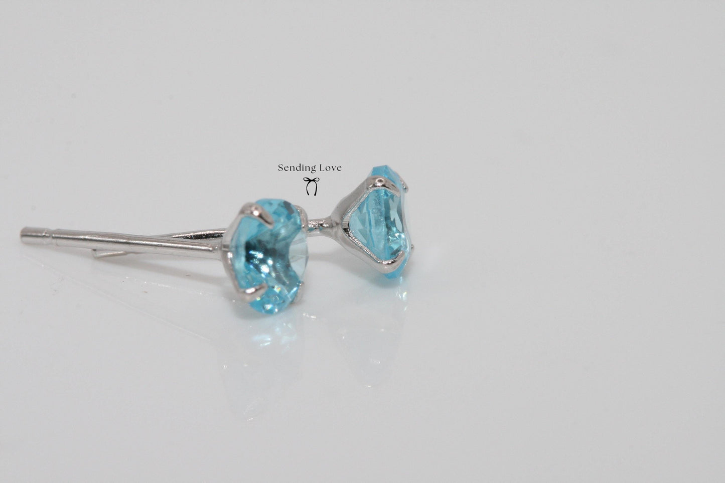 Aquamarine CZ 925 Silver Stud Earrings: March Birthstone Gift