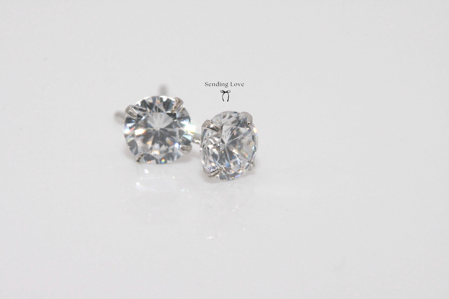 Sterling Silver Bridesmaid Earrings: Cubic Zirconia Studs, Wedding Jewelry