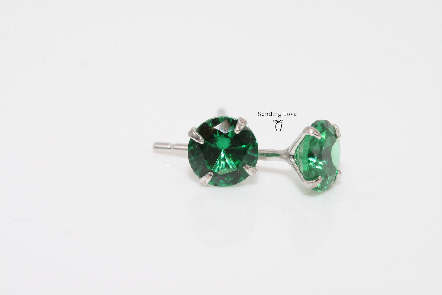 Emerald Stud Earrings: 925 Silver, May Birthstone Birthday Gift