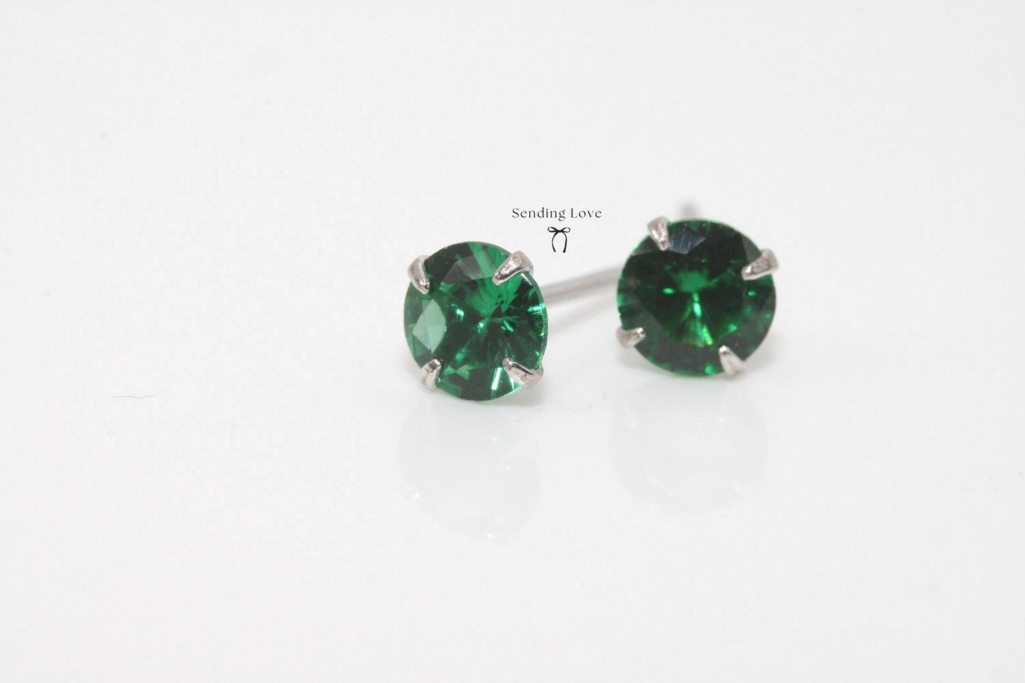 Emerald Stud Earrings: 925 Silver, May Birthstone Birthday Gift