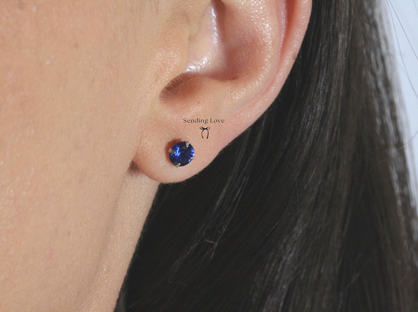 Sapphire CZ Stud Earrings: 925 Silver, September Birthstone