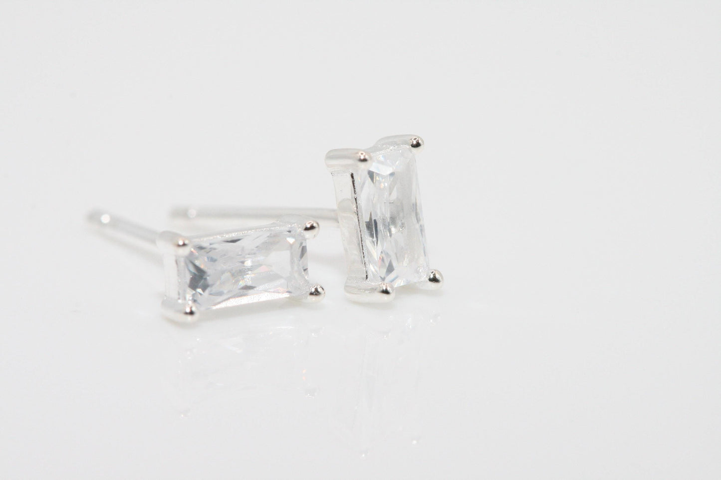 Gold Plated Rectangle Stud Earrings: 925 Silver Base, Cubic Zirconia