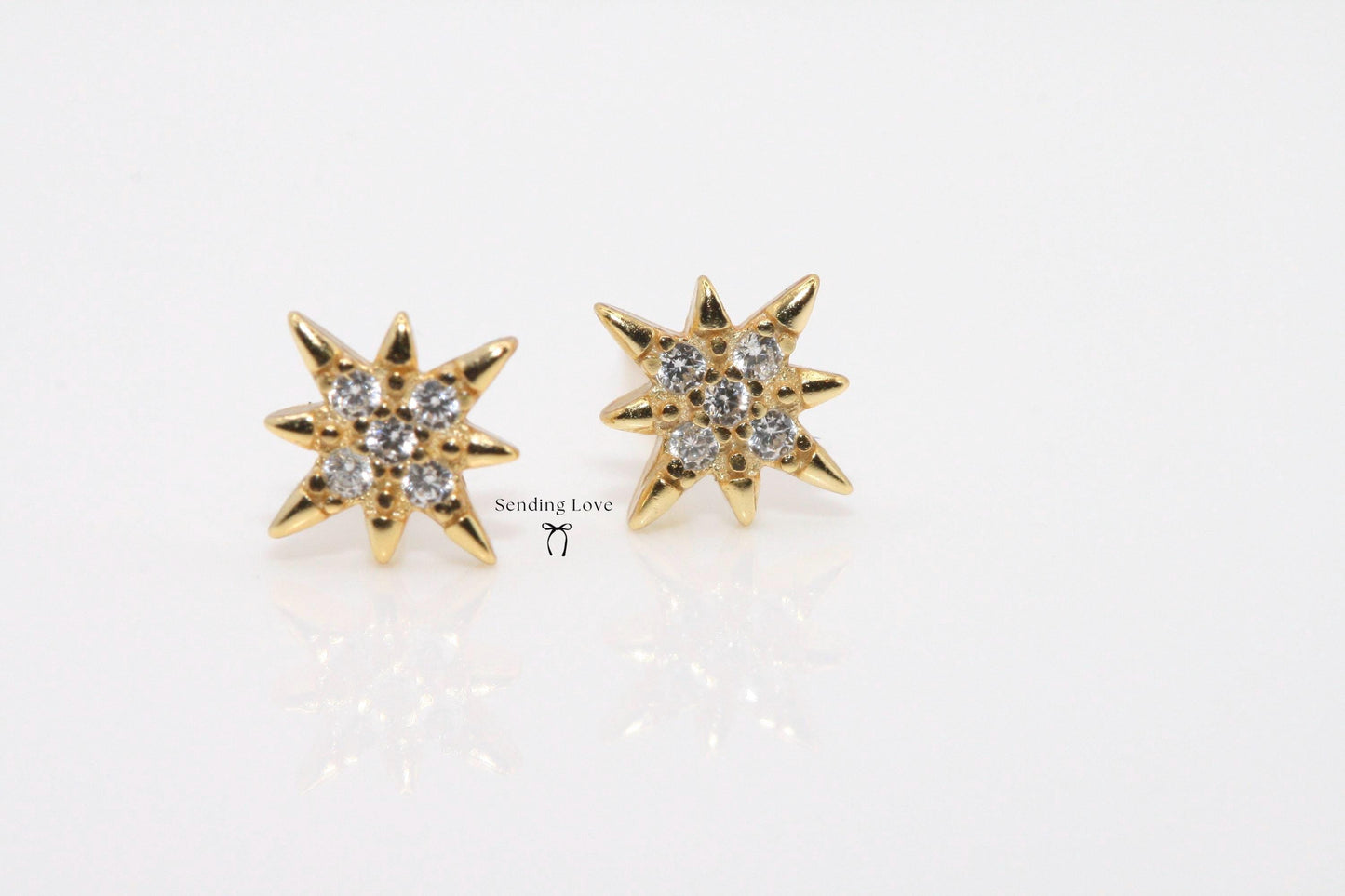Gold Starburst Stud Earrings | Dainty CZ Earrings | Christmas Stocking Filler Gift | Secret Santa Jewellery | Everyday Gold Earrings