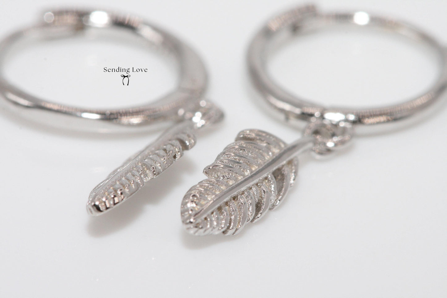 Feather Dangle Huggie Hoop Earrings: 925 Sterling Silver, Boho Style