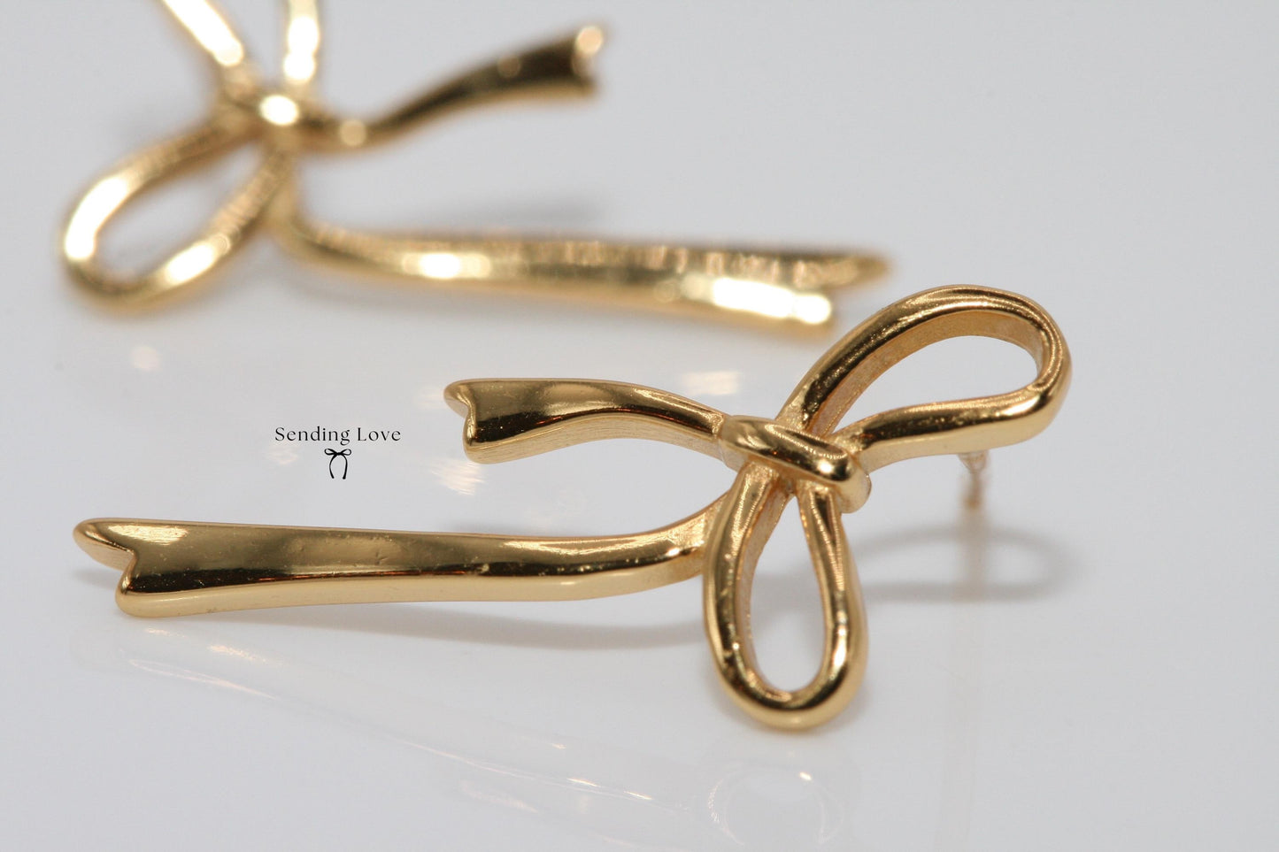 Gold Bow Earrings – 18ct Gold Plated 925 Silver, Statement Earrings, Christmas Party Earrings, Gift for Her, Dainty Ribbon Earrings