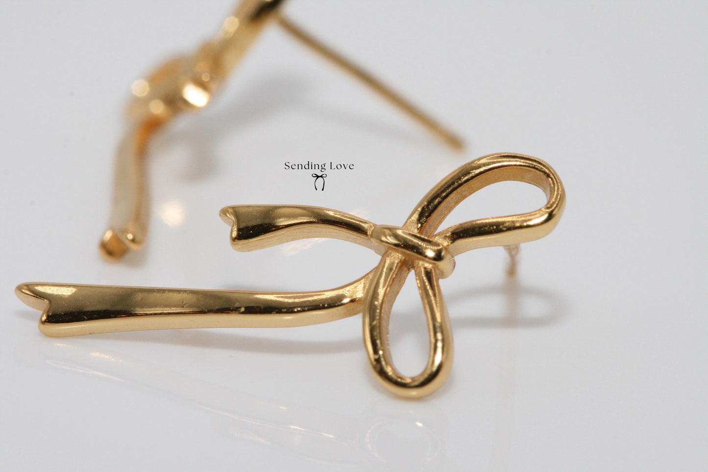 Gold Bow Earrings – 18ct Gold Plated 925 Silver, Statement Earrings, Christmas Party Earrings, Gift for Her, Dainty Ribbon Earrings