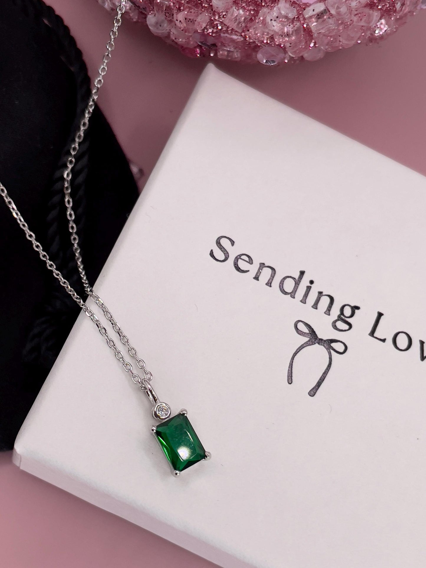 Emerald Jewelry Set: Sterling Silver Necklace and Earrings