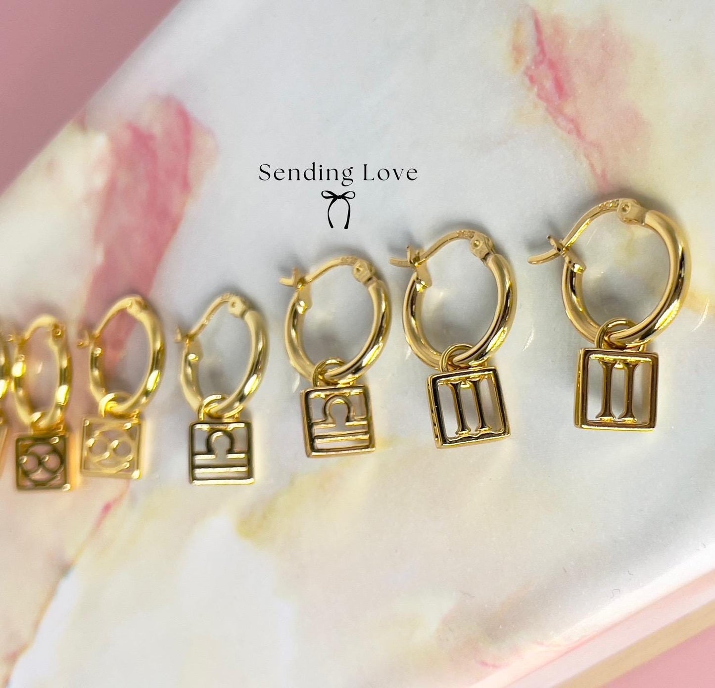 Zodiac Hoop Earrings: Sterling Silver Star Sign Charm
