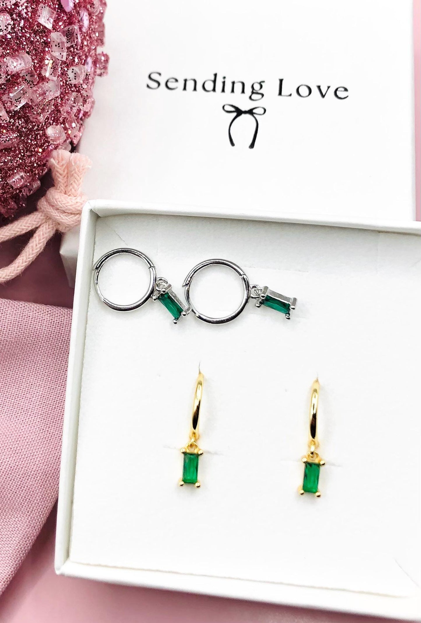 Emerald Jewelry Set: Sterling Silver Necklace and Earrings
