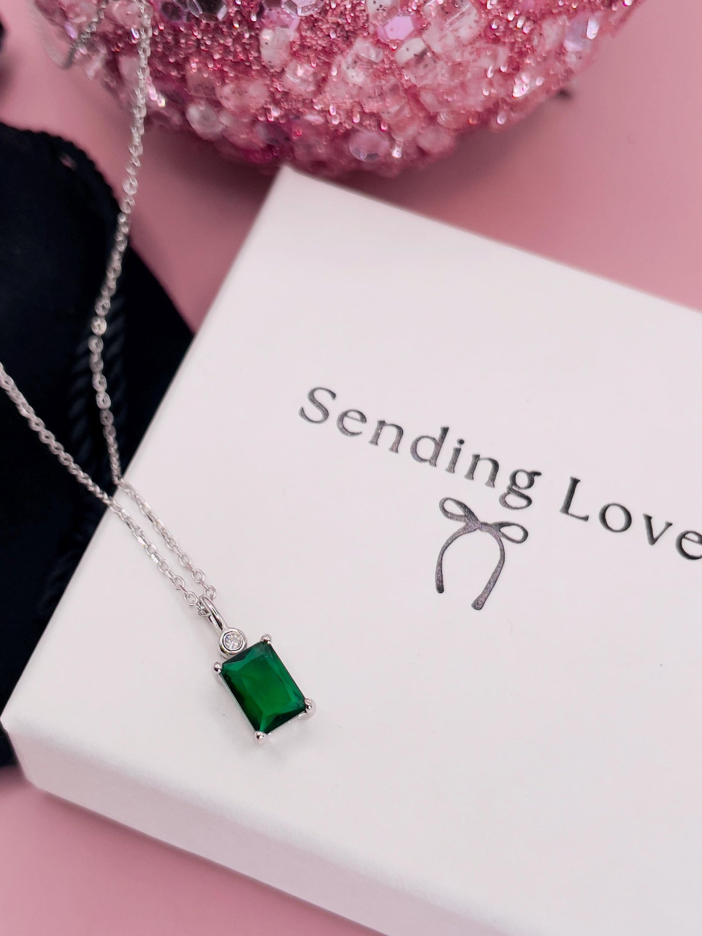 Emerald Jewelry Set: Sterling Silver Necklace and Earrings