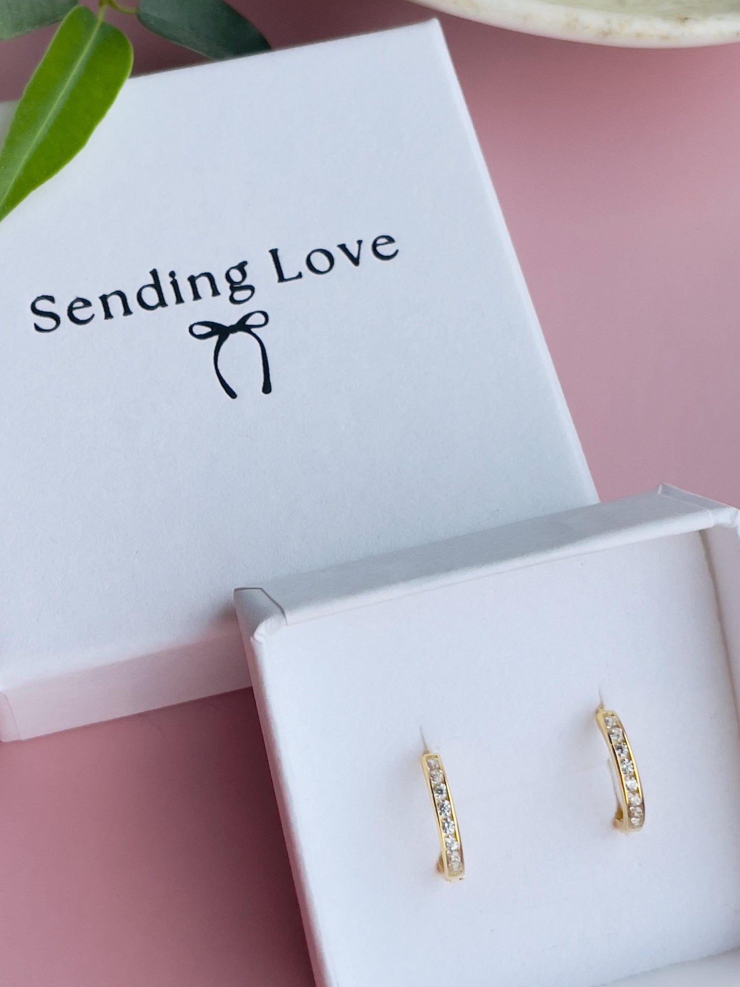 CZ Huggie Hoop Earrings: 925 Sterling Silver, Rose Gold