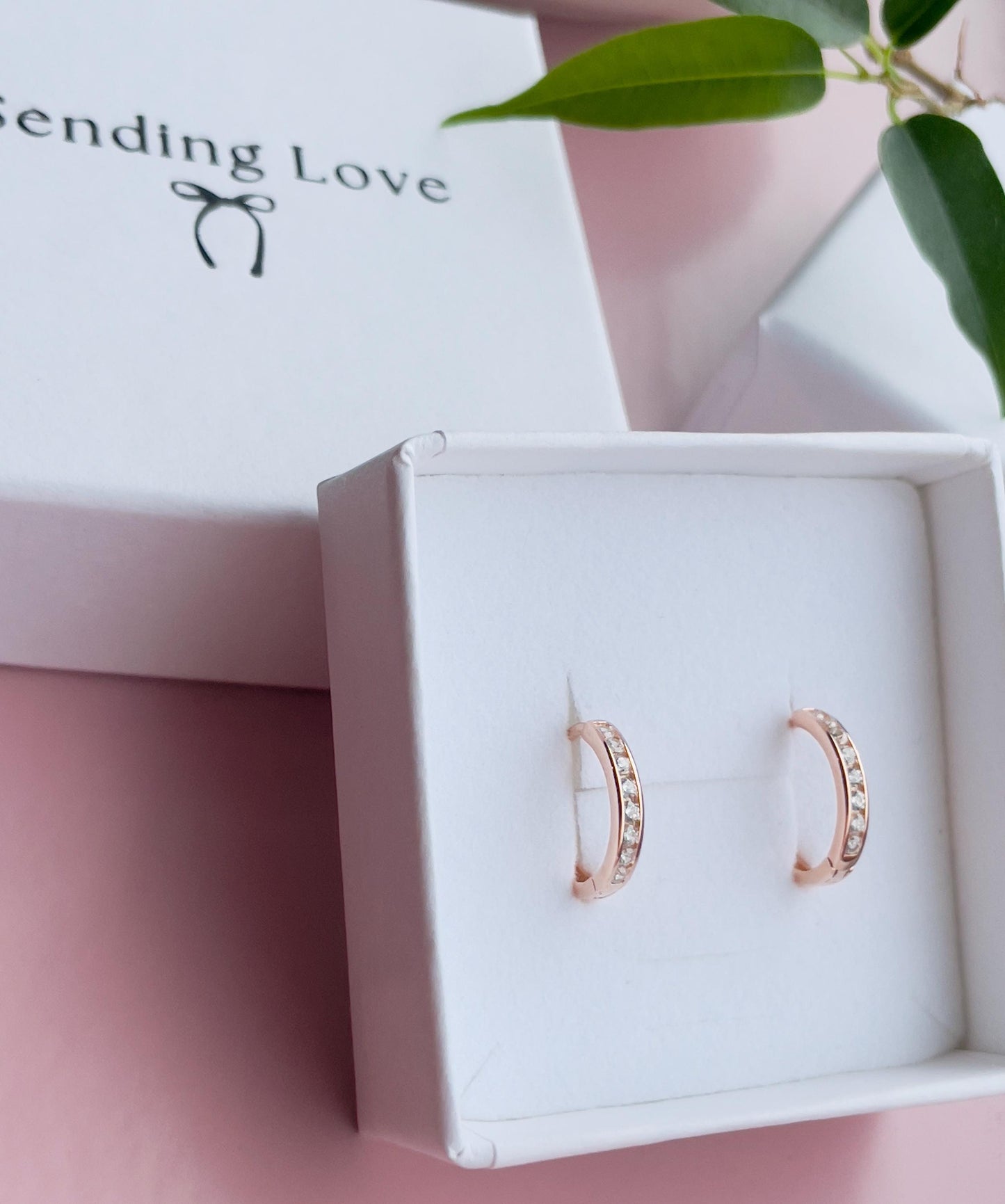 CZ Huggie Hoop Earrings: 925 Sterling Silver, Rose Gold