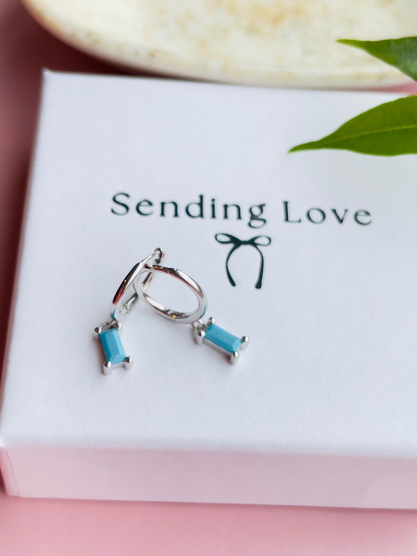 Turquoise Hoop Earrings | Gold or Silver Baguette Stone Hoops | Boho Jewellery Gift | Christmas Stocking Filler | Dainty Earrings for Her