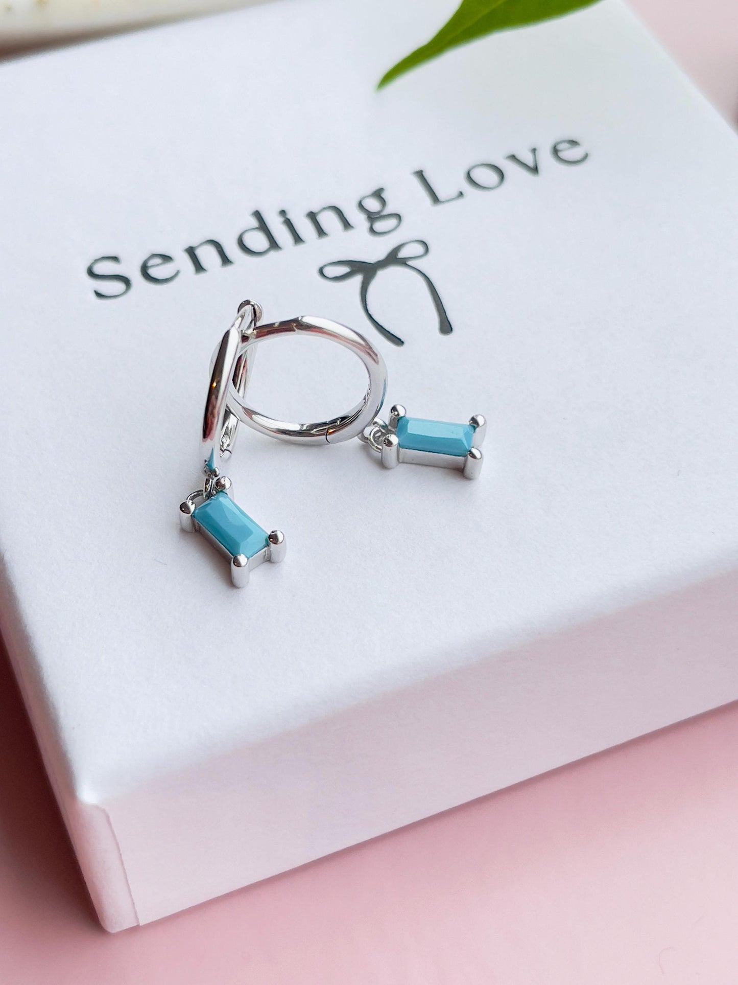 Turquoise Hoop Earrings | Gold or Silver Baguette Stone Hoops | Boho Jewellery Gift | Christmas Stocking Filler | Dainty Earrings for Her