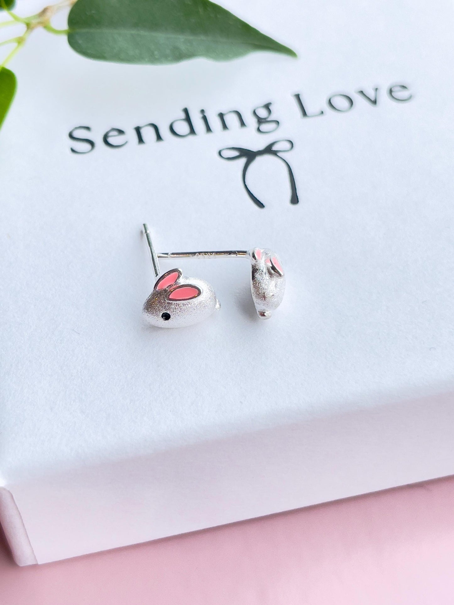 Sterling Silver Easter Bunny Earrings: Girls First Earrings