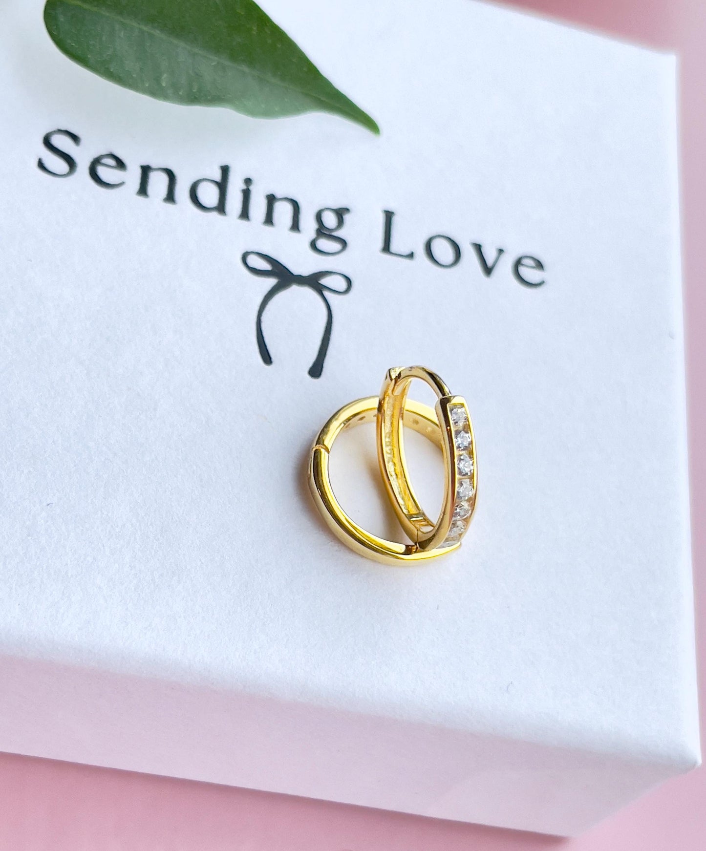 CZ Huggie Hoop Earrings: 925 Sterling Silver, Rose Gold