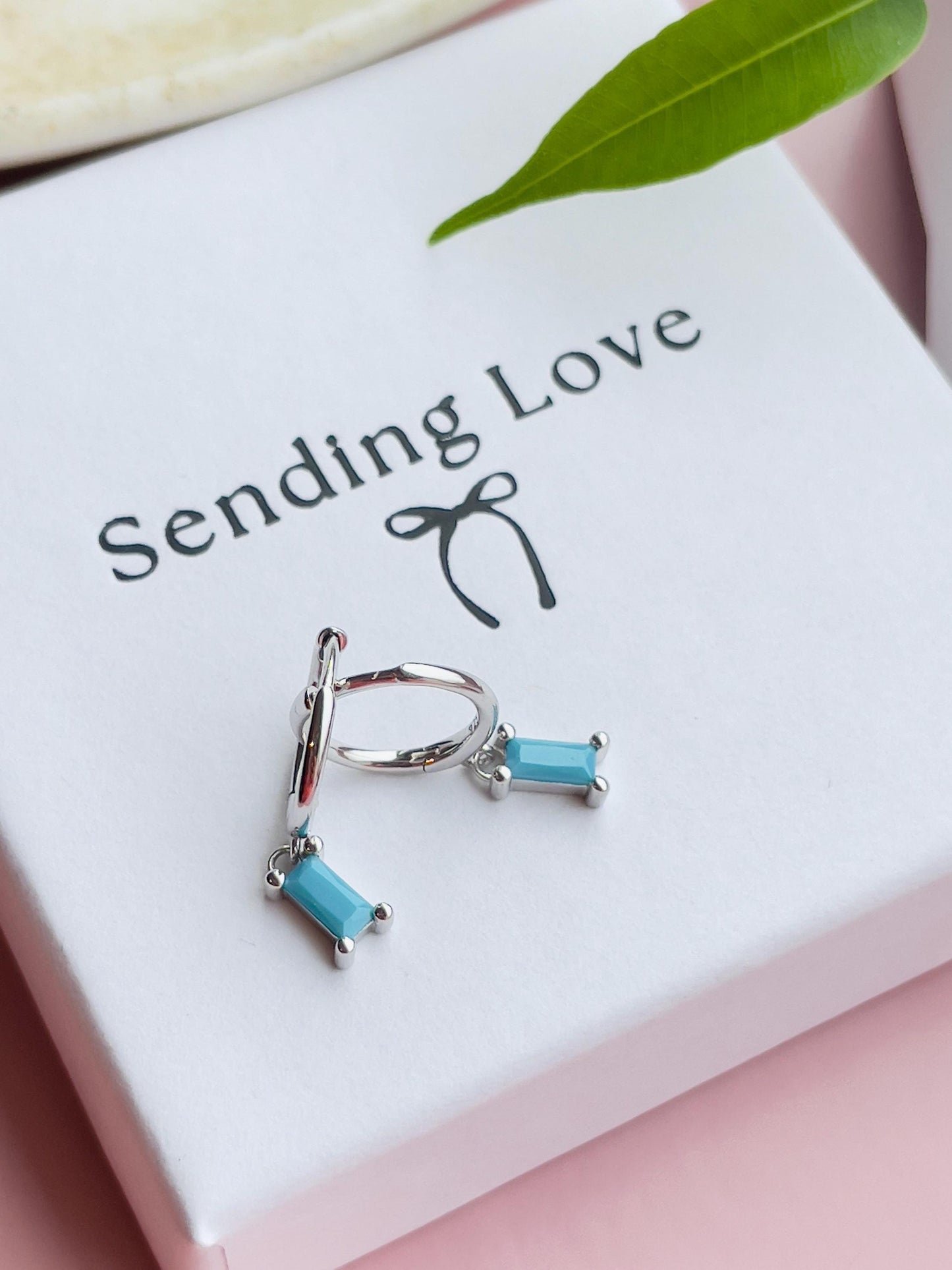 Turquoise Hoop Earrings | Gold or Silver Baguette Stone Hoops | Boho Jewellery Gift | Christmas Stocking Filler | Dainty Earrings for Her