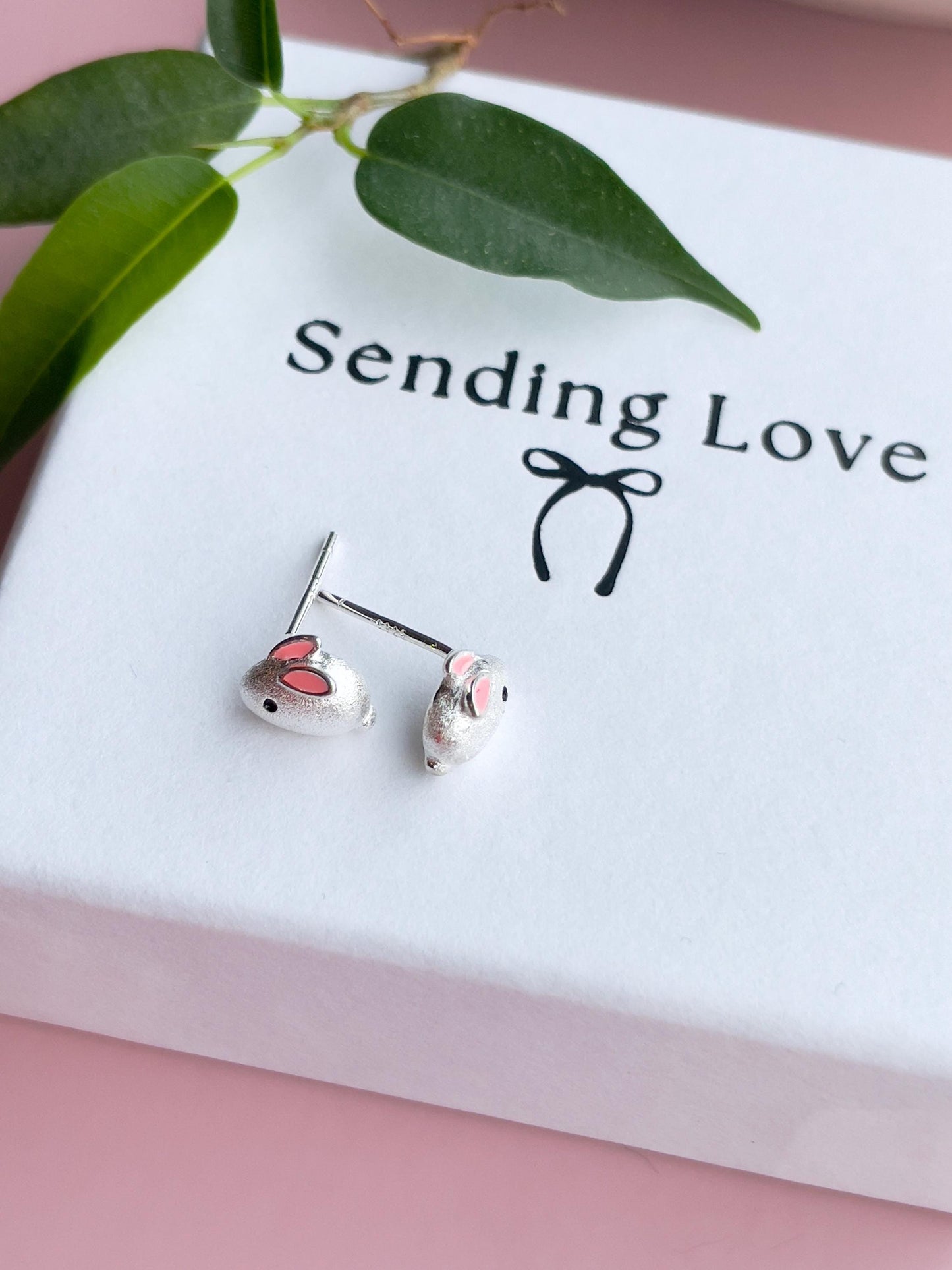 Sterling Silver Easter Bunny Earrings: Girls First Earrings