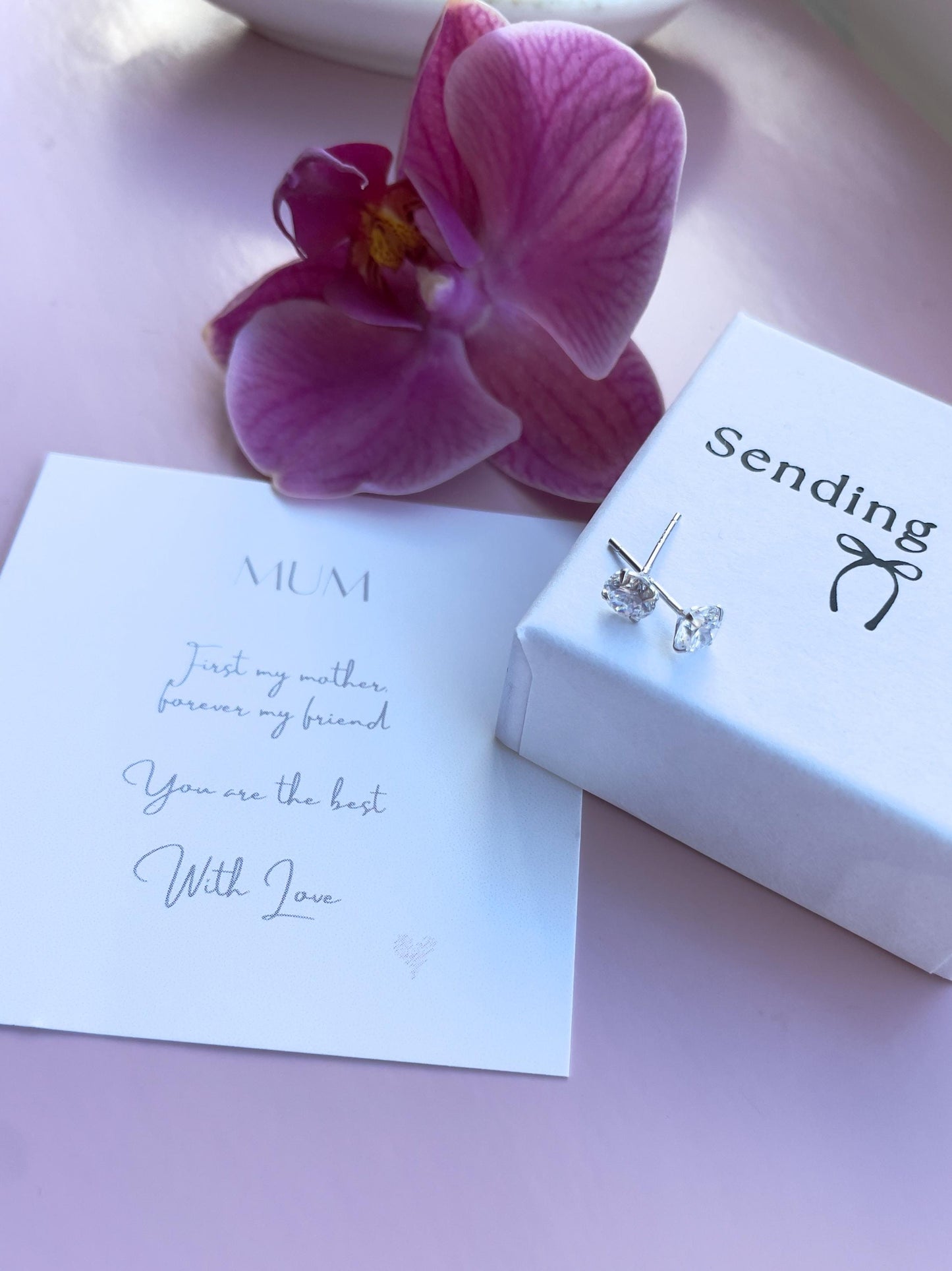 925 Silver Stud Earrings: Diamond Style Mum Birthday Gift
