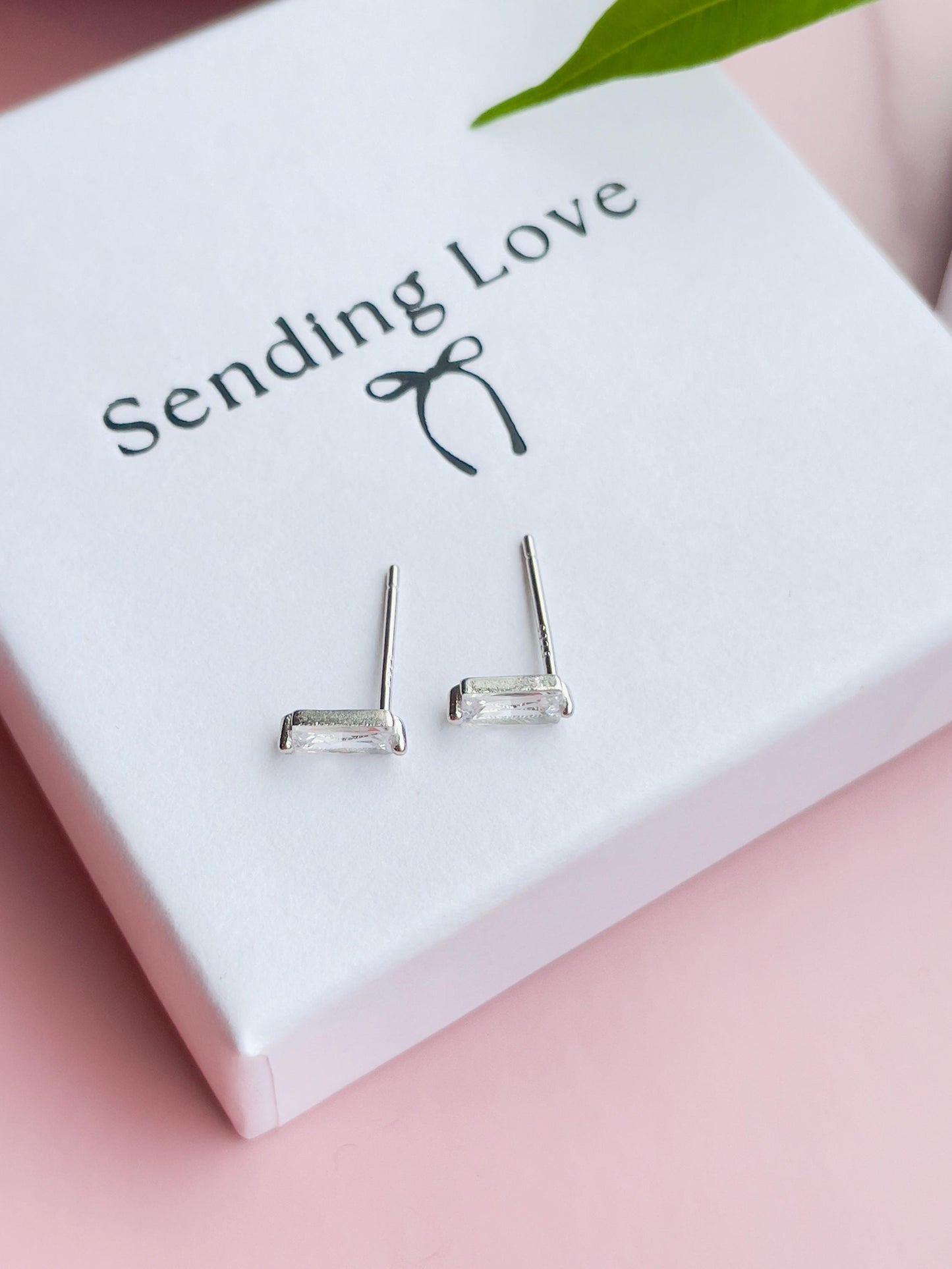 Sterling Silver CZ Baguette Stud Earrings | Minimalist Everyday Jewellery | Sparkly Earrings | Christmas Stocking Filler Gift
