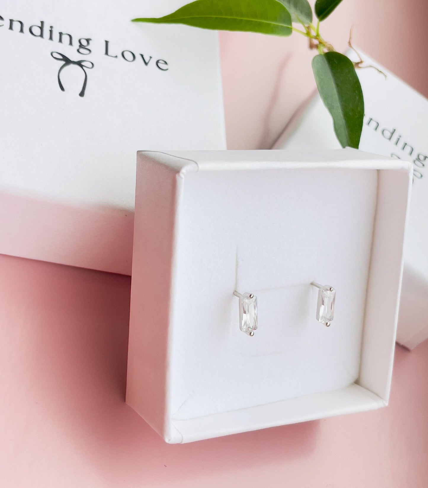 Sterling Silver CZ Baguette Stud Earrings | Minimalist Everyday Jewellery | Sparkly Earrings | Christmas Stocking Filler Gift