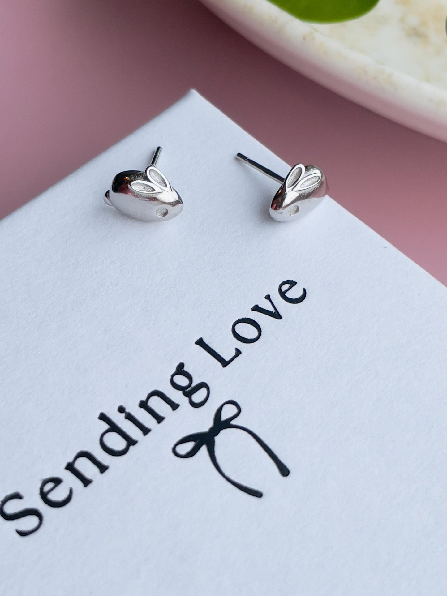 Bunny Earrings, Silver Bunny Stud Earrings, Christmas Gift for Girls, Kids Earrings, Rabbit Earrings Gift, Stocking Filler Little Girls