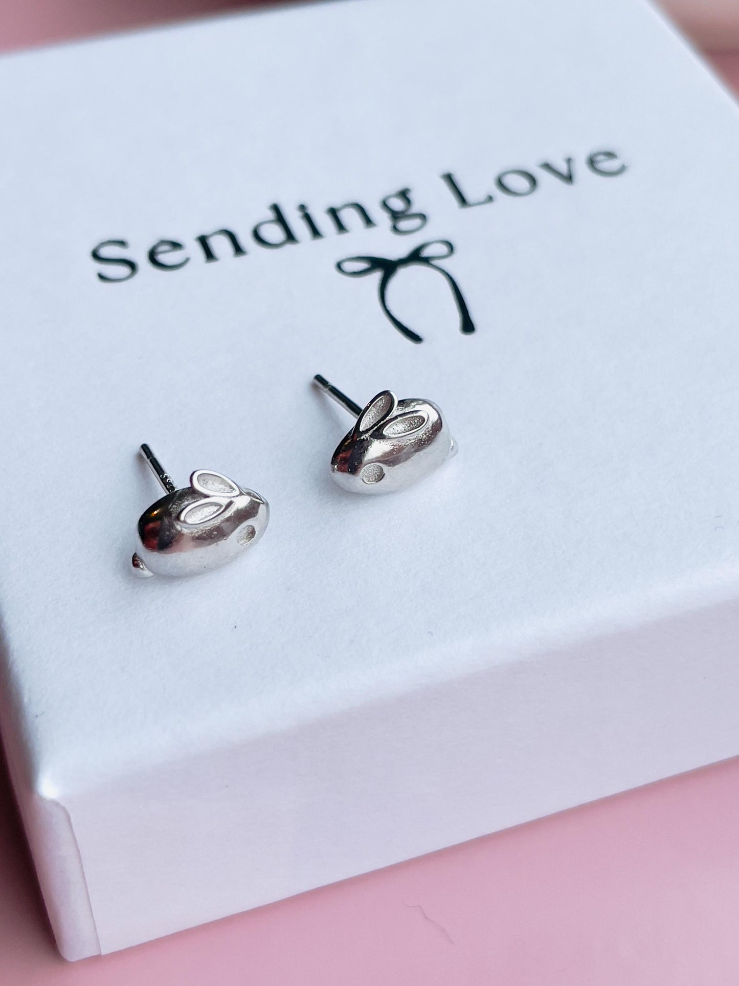 Bunny Earrings, Silver Bunny Stud Earrings, Christmas Gift for Girls, Kids Earrings, Rabbit Earrings Gift, Stocking Filler Little Girls