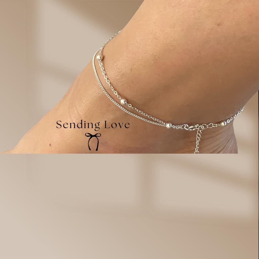 Sterling Silver Double Anklet | Adjustable Ankle Bracelet | Dainty Layered Anklet | Christmas Gift for Her | Everyday Silver Anklet