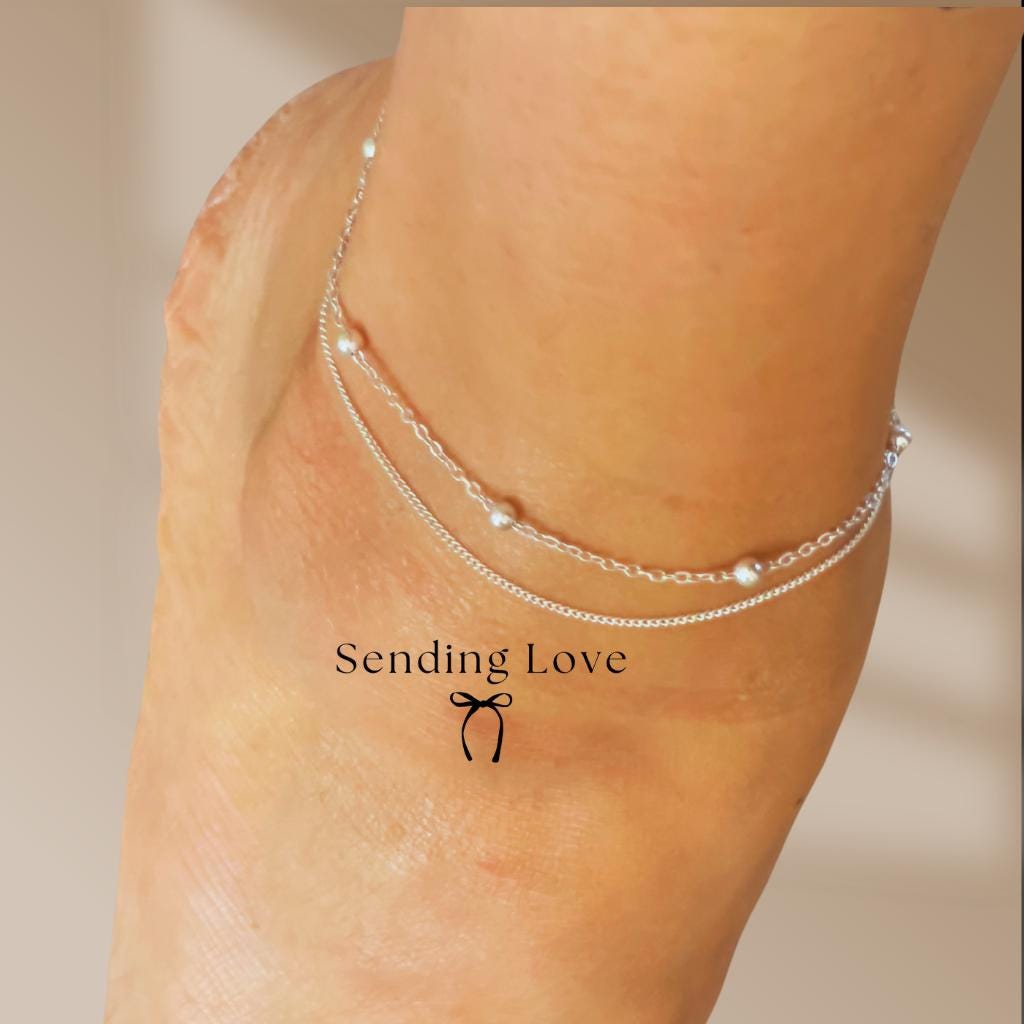 Sterling Silver Double Anklet | Adjustable Ankle Bracelet | Dainty Layered Anklet | Christmas Gift for Her | Everyday Silver Anklet