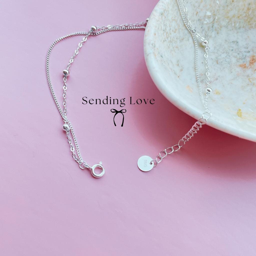 Sterling Silver Double Anklet | Adjustable Ankle Bracelet | Dainty Layered Anklet | Christmas Gift for Her | Everyday Silver Anklet