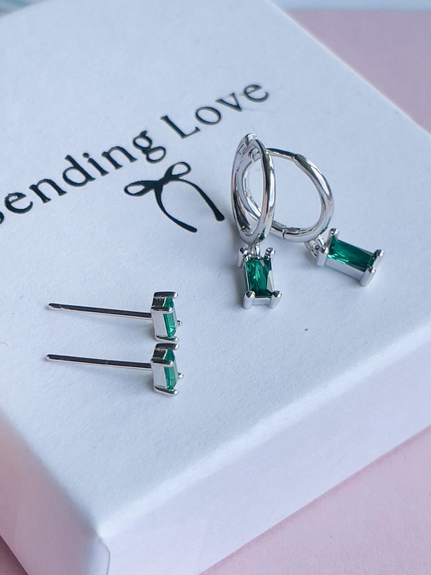 Emerald Earrings Set | Sterling Silver Gold Plated Hoops & Studs | May Birthstone Jewellery Gift | Christmas Gift for Her | Jewellery Set