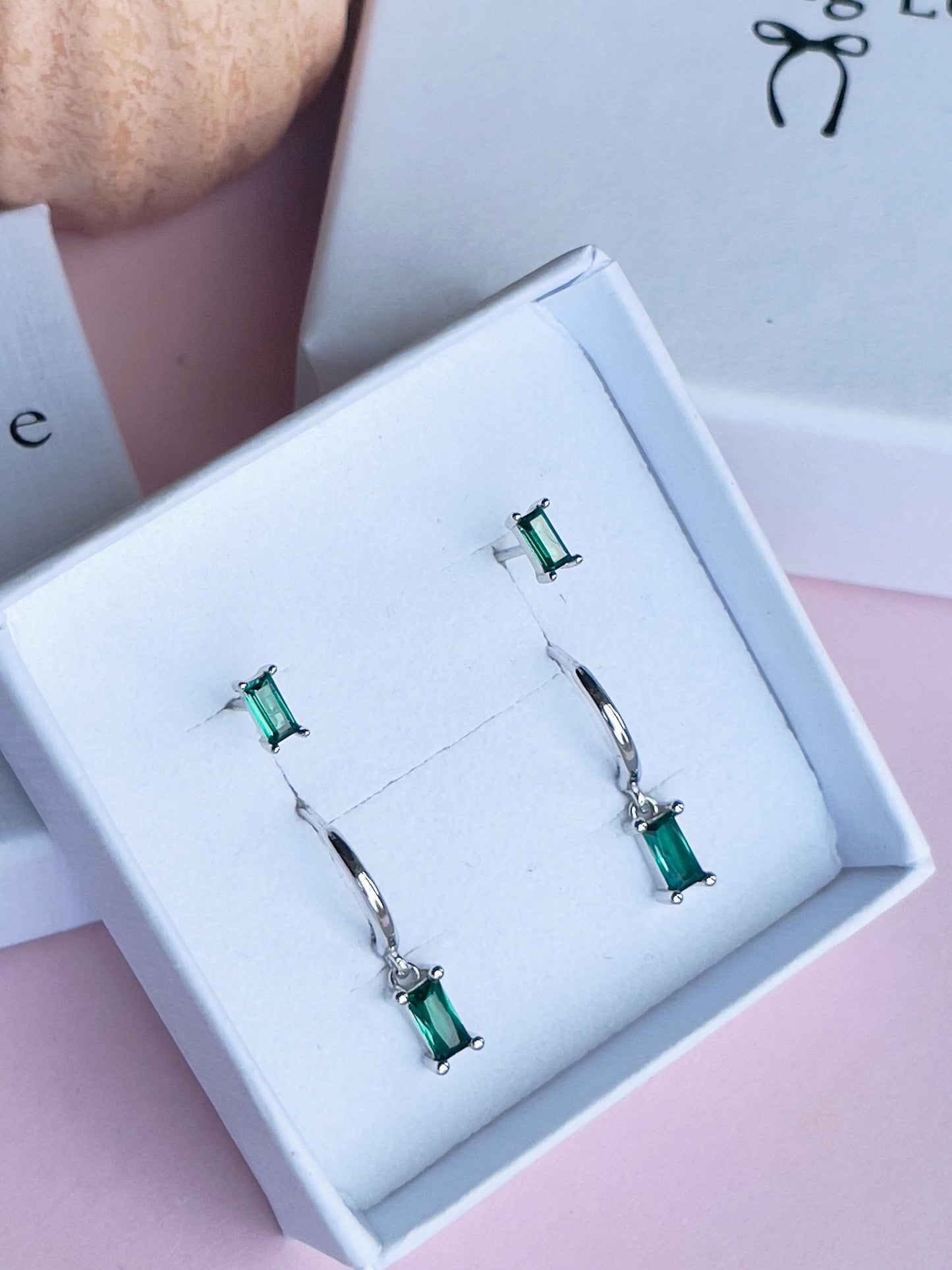Emerald Earrings Set | Sterling Silver Gold Plated Hoops & Studs | May Birthstone Jewellery Gift | Christmas Gift for Her | Jewellery Set
