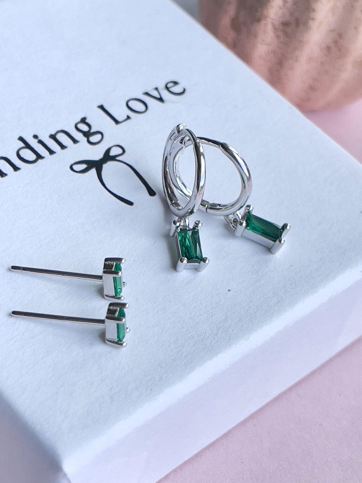 Emerald Earrings Set | Sterling Silver Gold Plated Hoops & Studs | May Birthstone Jewellery Gift | Christmas Gift for Her | Jewellery Set