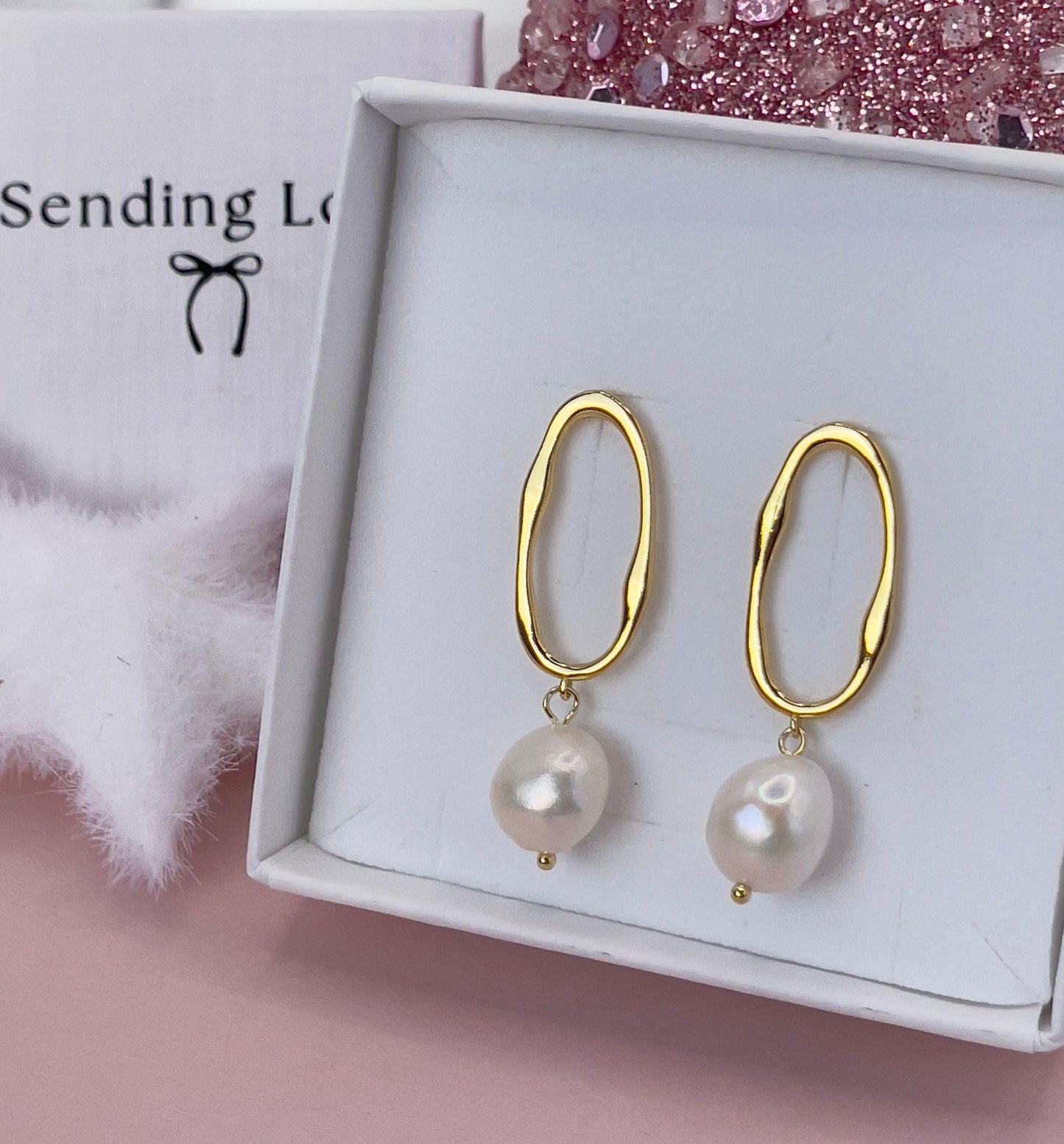 Gold Pearl Drop Earrings | Real Freshwater Pearls | 18ct Gold Plated Silver Earrings | Bridal Jewellery | Christmas Gift for Her