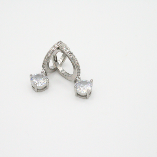 Sterling Silver Solitaire Drop Hoop Earrings