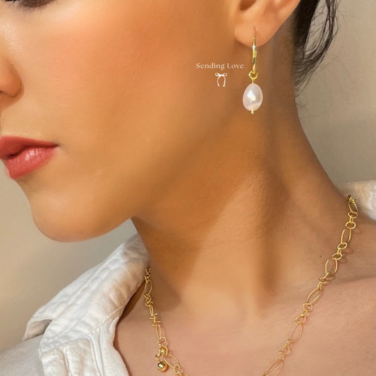 Freshwater Pearl Hoop Earrings in gold and silver