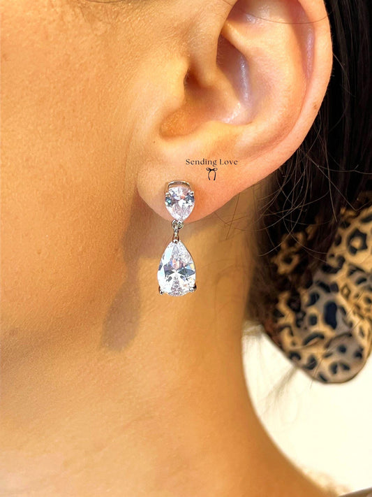 Teardrop Crystal Earrings | Sparkling Silver Dangle Earrings | Christmas Party Jewellery | Bridesmaid Earrings | Gift for Her Under 25