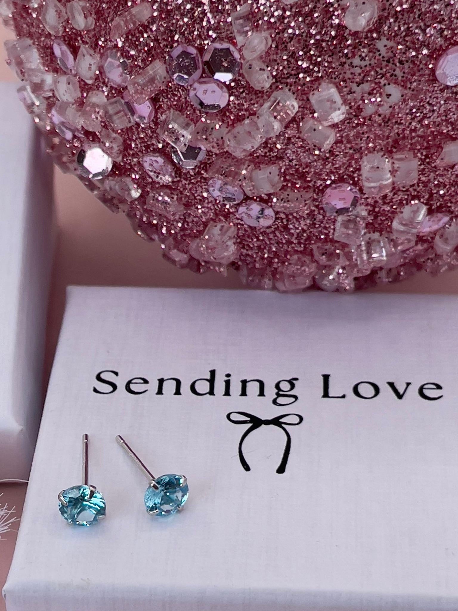 Aquamarine CZ 925 Silver Stud Earrings: March Birthstone Gift