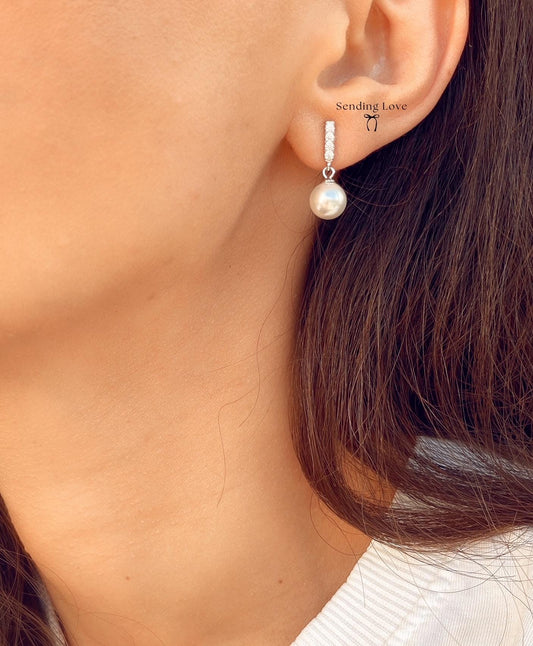 Freshwater Pearl Drop Earrings | Sterling Silver 2cm Earrings | Bridal Bridesmaid Jewellery | Christmas Party Earrings | Gift for Her