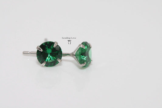 Emerald Stud Earrings: 925 Silver, May Birthstone Birthday Gift