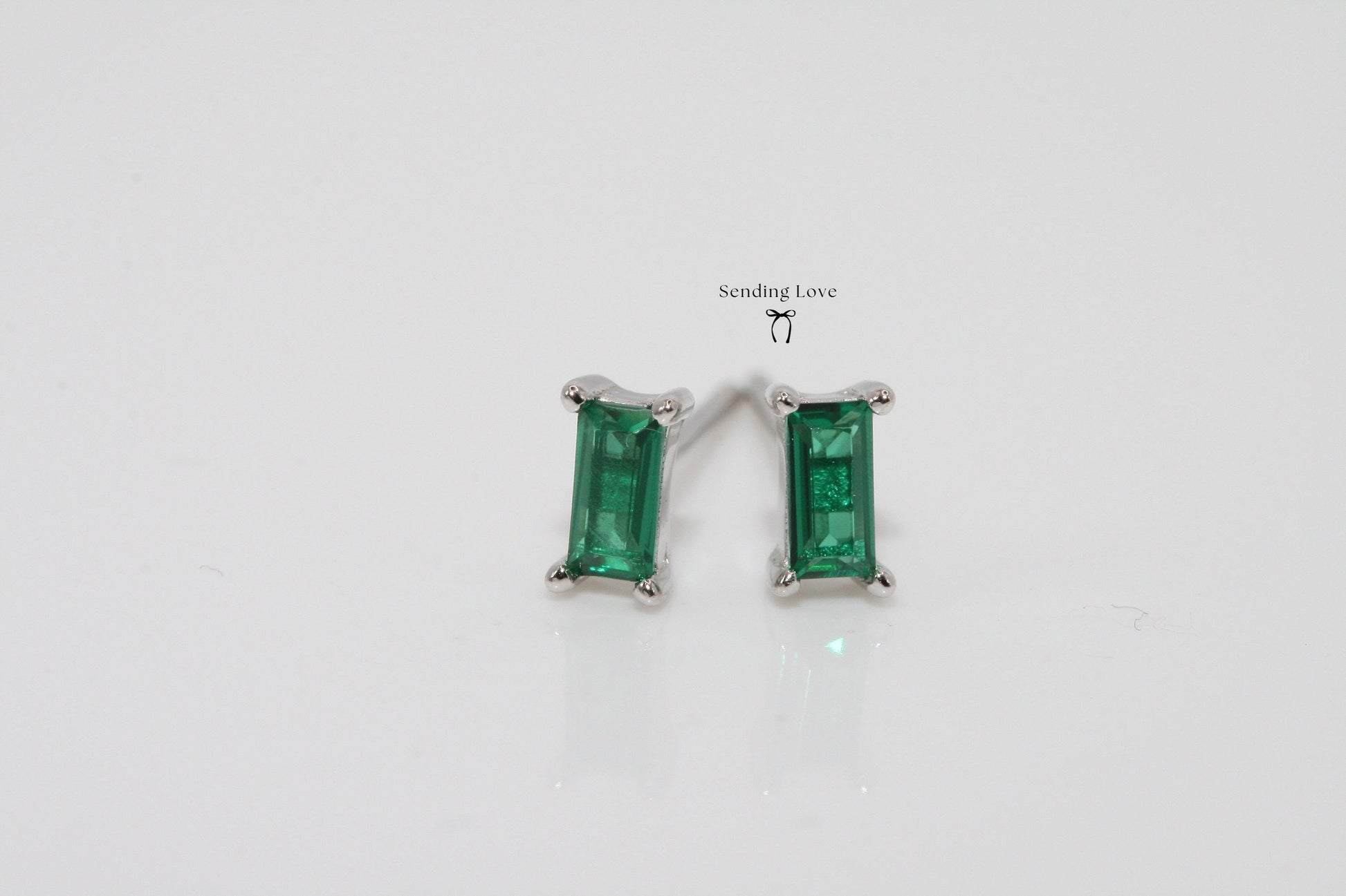 Dainty Emerald Stud Earrings: 925 Silver, 18k Gold Plated