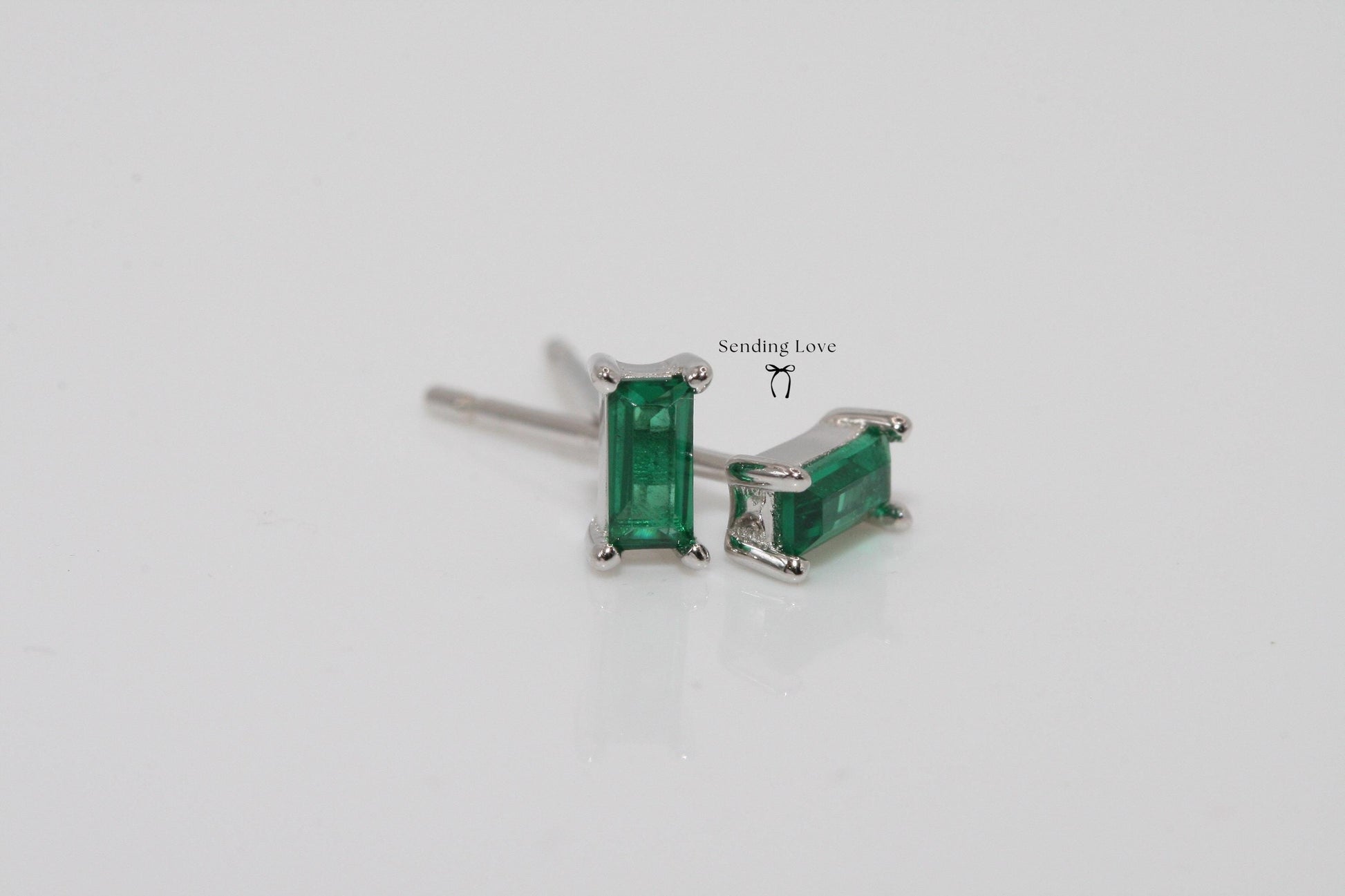 Dainty Emerald Stud Earrings: 925 Silver, 18k Gold Plated