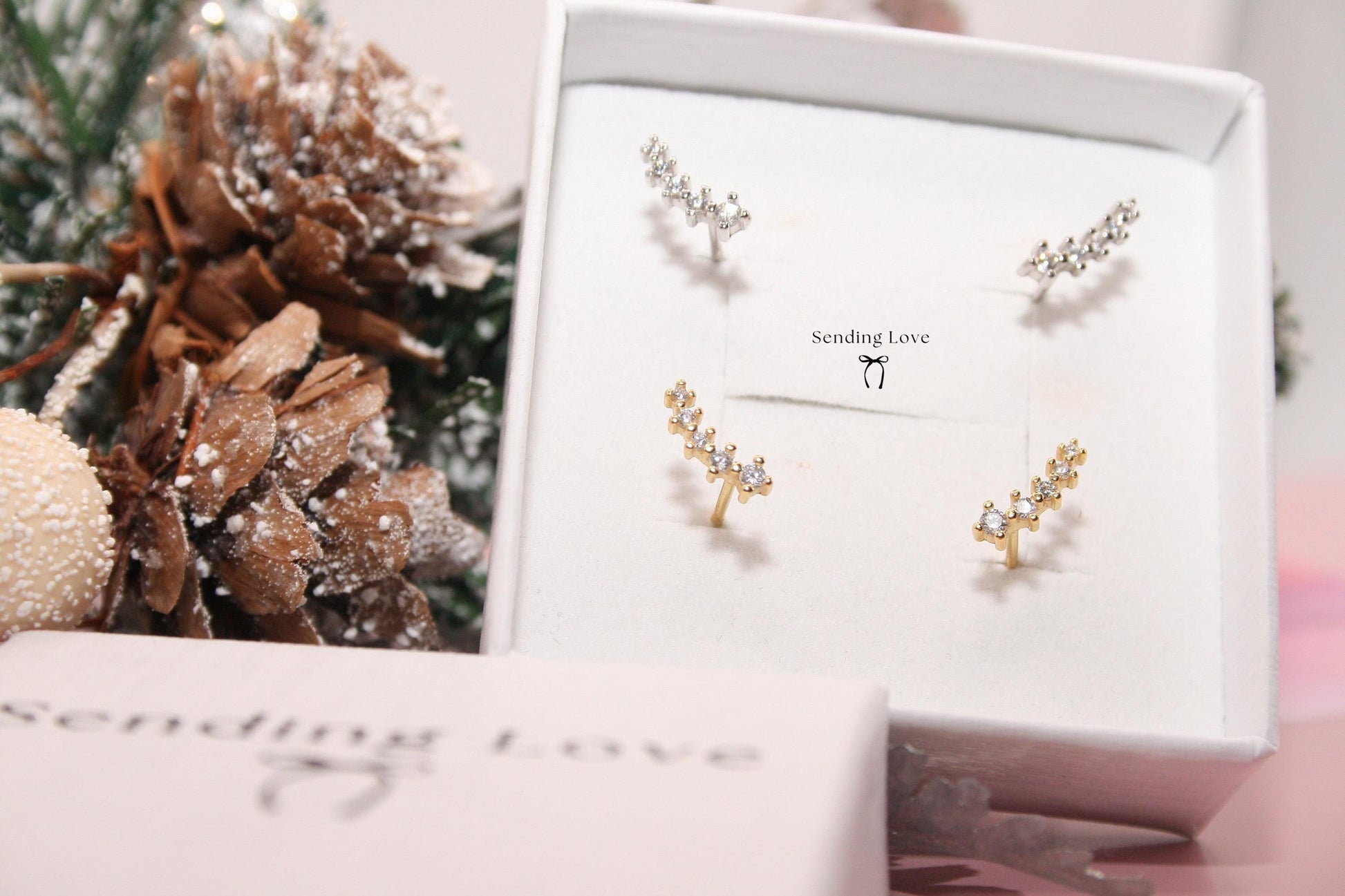 Starburst Ear Climber Earrings: 925 Silver, 18k Gold